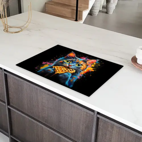 Kat - Graffiti - Kleurrijk - Wafel - Eten Inductie beschermer vinyl 3mm klein -sfeer8