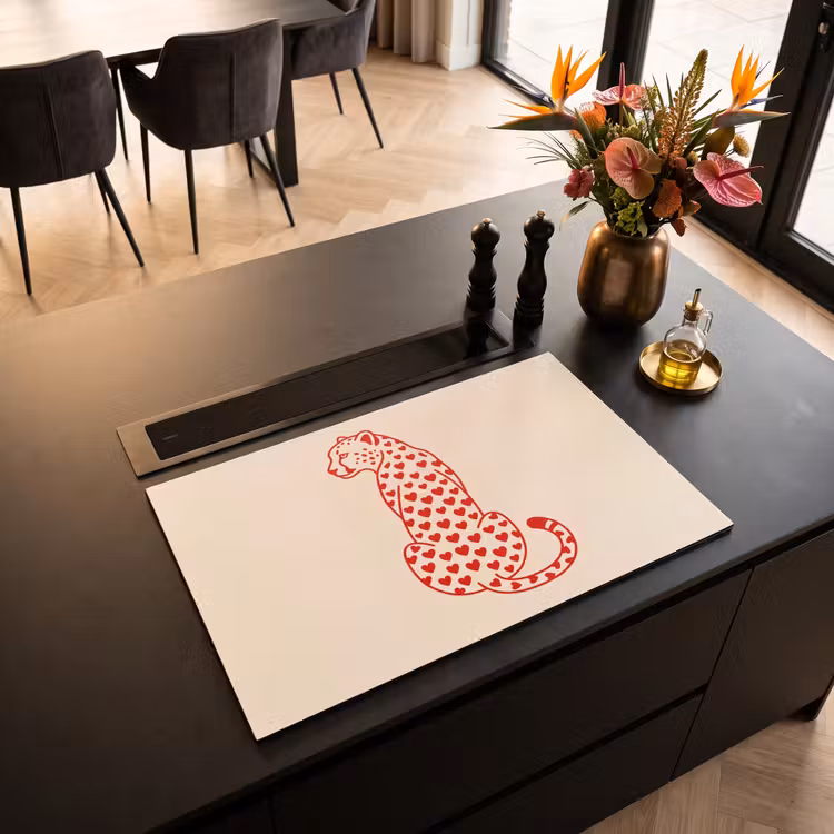 Kat - Harten - Dieren - Modern - Rood Inductie beschermer vinyl 3mm klein -sfeer5