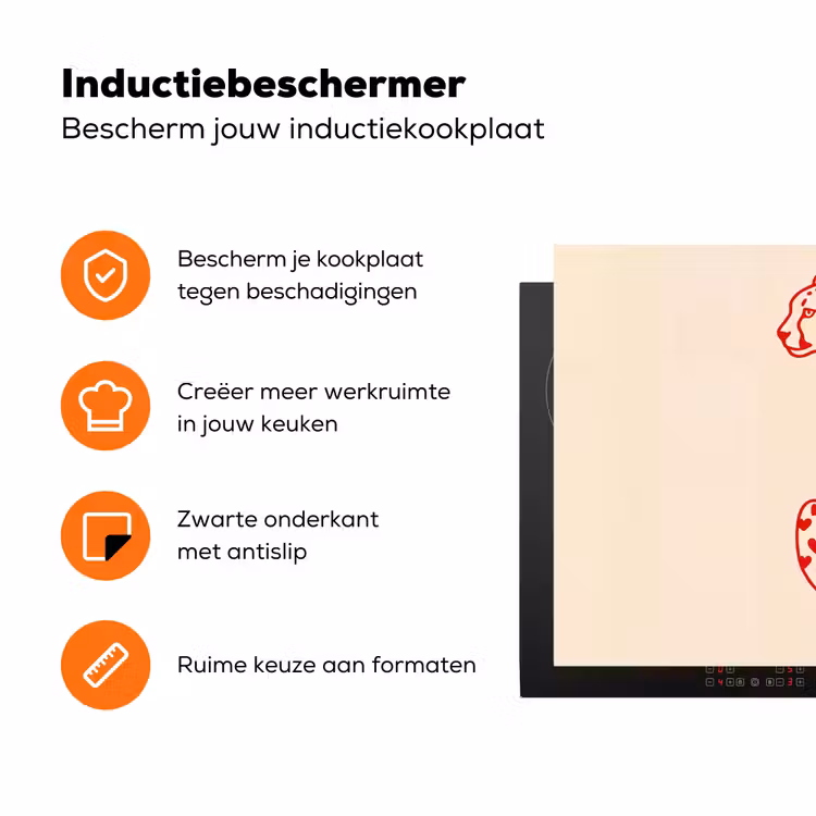 Kat - Harten - Dieren - Modern - Rood Inductie beschermer vinyl 3mm klein -zzzzzzz-td-ups