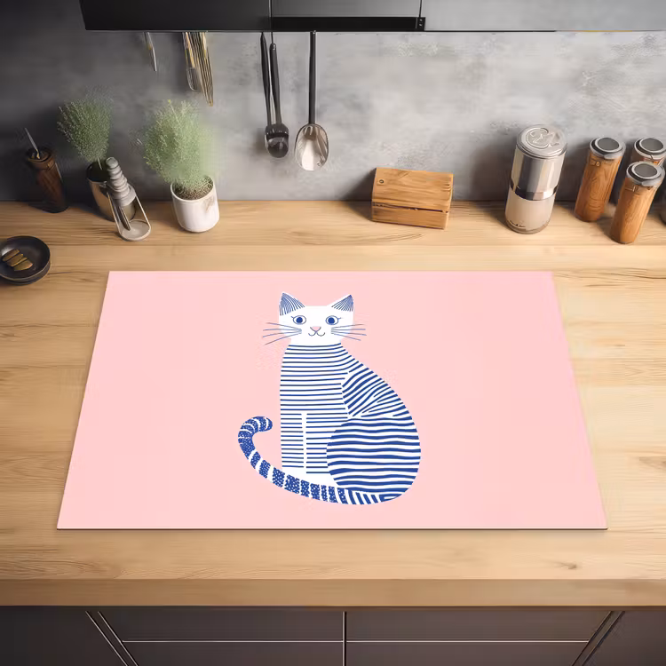 Kat - Illustratie - Minimalistisch - Roze Inductie beschermer vinyl 3mm klein -sfeer5