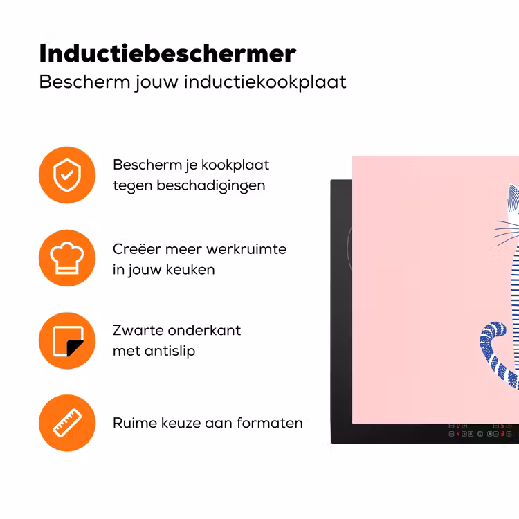 Kat - Illustratie - Minimalistisch - Roze Inductie beschermer vinyl 3mm klein -zzzzzzz-td-ups