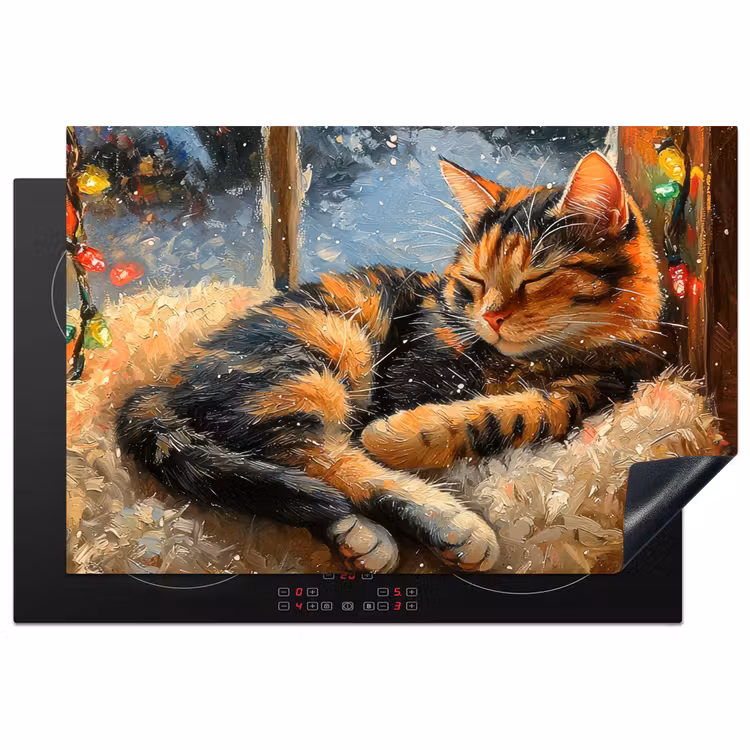 Kat - Kerst - Winter - Dier Inductie beschermer vinyl 3mm klein -3d