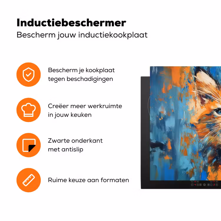 Kat - Kleurrijk - Oranje - Blauw Inductie beschermer vinyl 3mm klein -zzzzzzz-td-ups