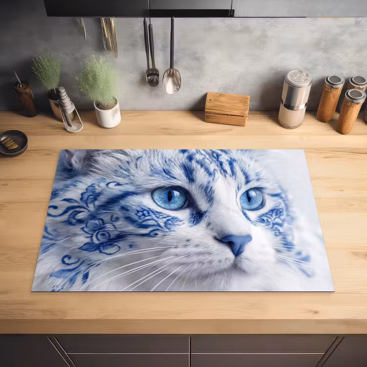 Kat - Patroon - Blauw Inductie beschermer vinyl 3mm klein -sfeer5