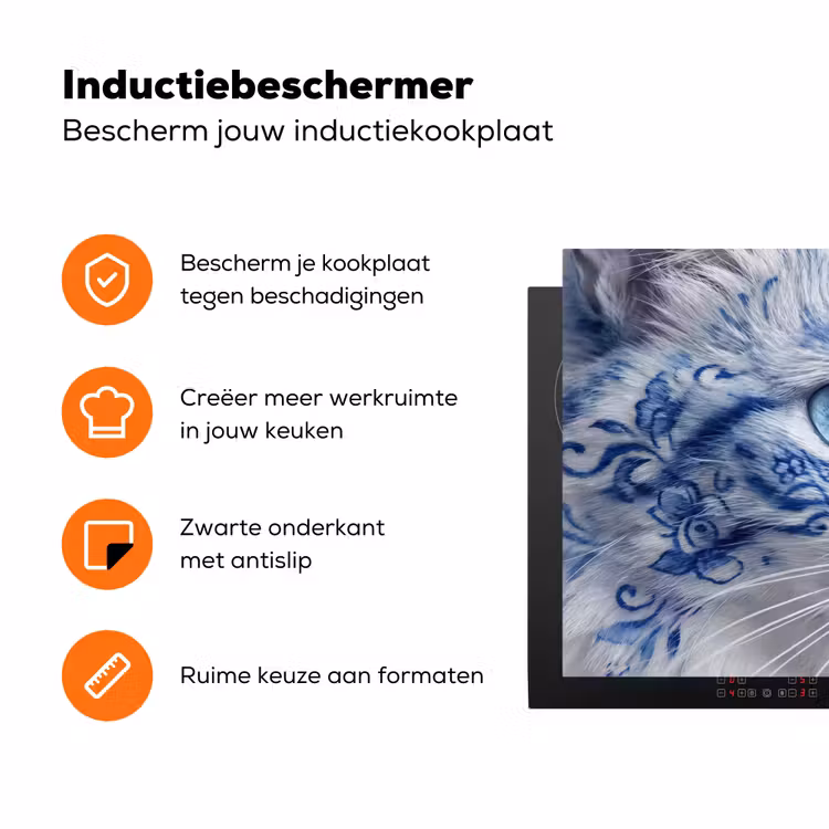 Kat - Patroon - Blauw Inductie beschermer vinyl 3mm klein -zzzzzzz-td-ups