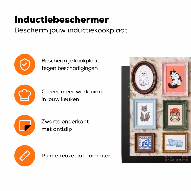 Kat - Portret - Dieren - Illustratie - Lijst Inductie beschermer vinyl 3mm klein -zzzzzzz-td-ups