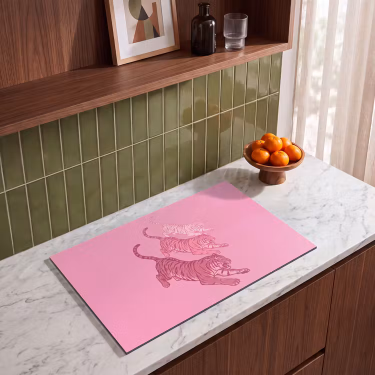 Kat - Springend - Dieren - Roze - Modern Inductie beschermer vinyl 3mm klein -sfeer8