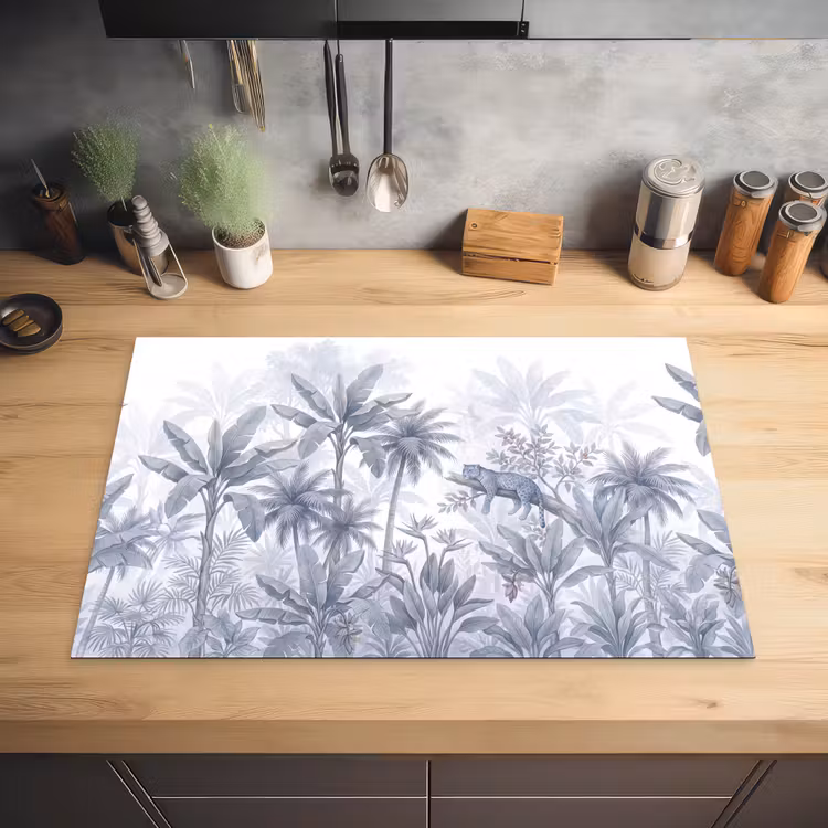 Kat - Tropisch bos - Modern - Grijs Inductie beschermer vinyl 3mm klein -sfeer5