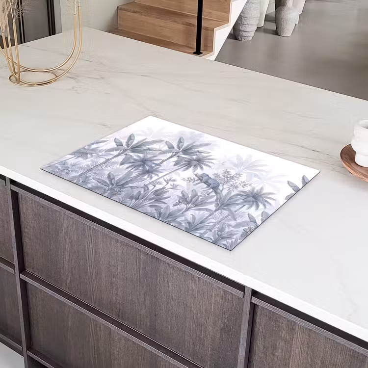 Kat - Tropisch bos - Modern - Grijs Inductie beschermer vinyl 3mm klein -sfeer8