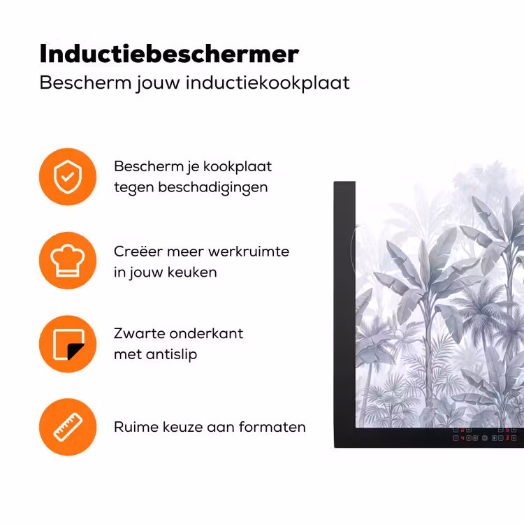 Kat - Tropisch bos - Modern - Grijs Inductie beschermer vinyl 3mm klein -zzzzzzz-td-ups