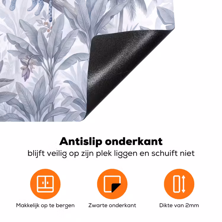 Kat - Tropisch bos - Modern - Grijs Inductie beschermer vinyl 3mm klein -zzzzzzz-td-onderkant