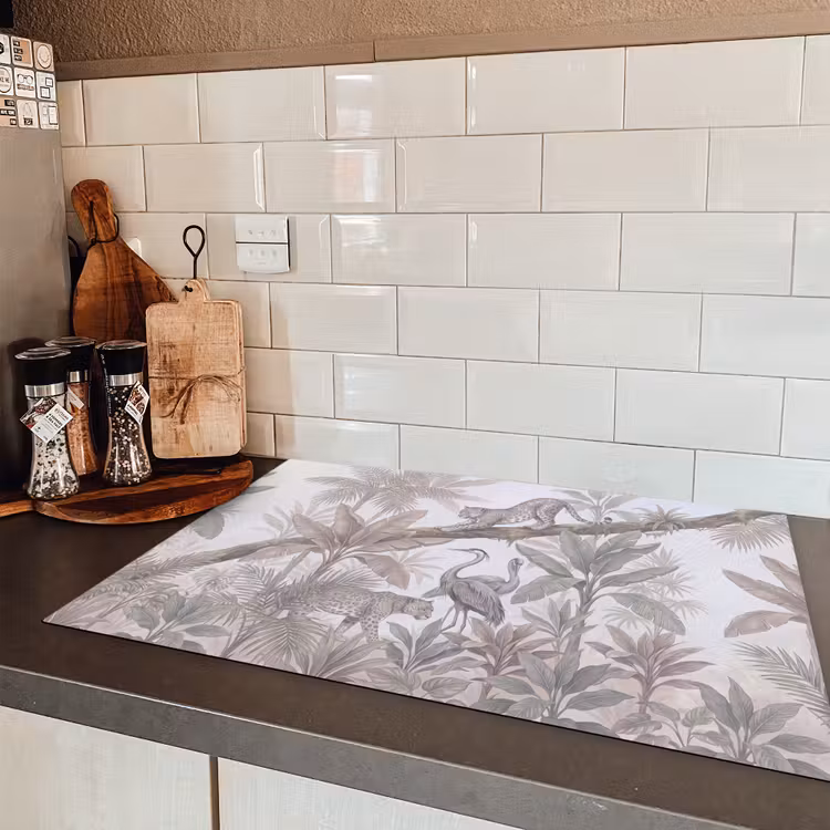 Kat - Vogel - Jungle - Illustratie - Dieren Inductie beschermer vinyl 3mm klein -sfeer3