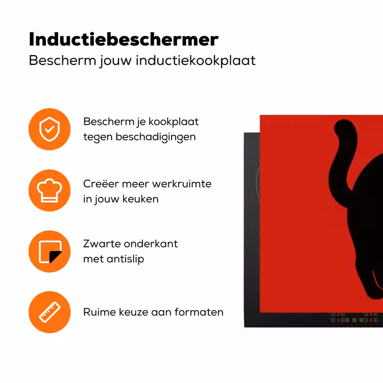 Kat - Zwart - Staart Inductie beschermer vinyl 3mm klein -zzzzzzz-td-ups