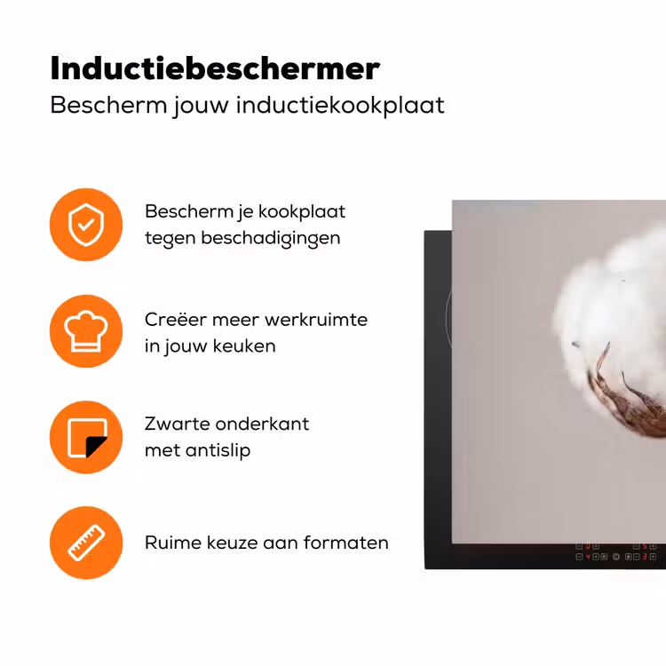 Katoenbol - Minimalistisch - Wit Inductie beschermer vinyl 3mm klein -zzzzzzz-td-ups