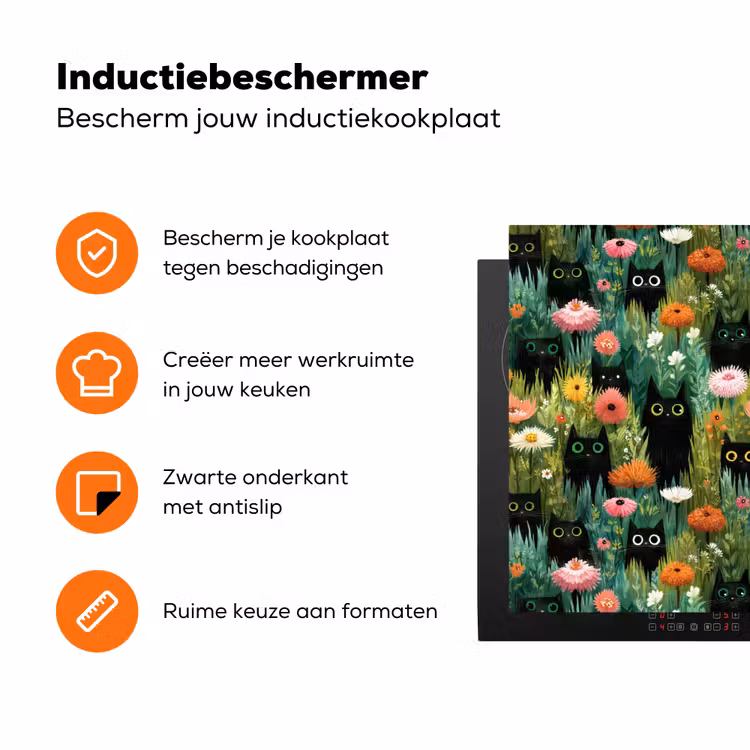 Katten - Bloemen - Kleurrijk Inductie beschermer vinyl 3mm klein 276 -zzzzzzz-td-ups