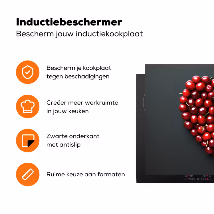 Kersen - Hart - Rood - Zwart Inductie beschermer vinyl 3mm klein -zzzzzzz-td-ups