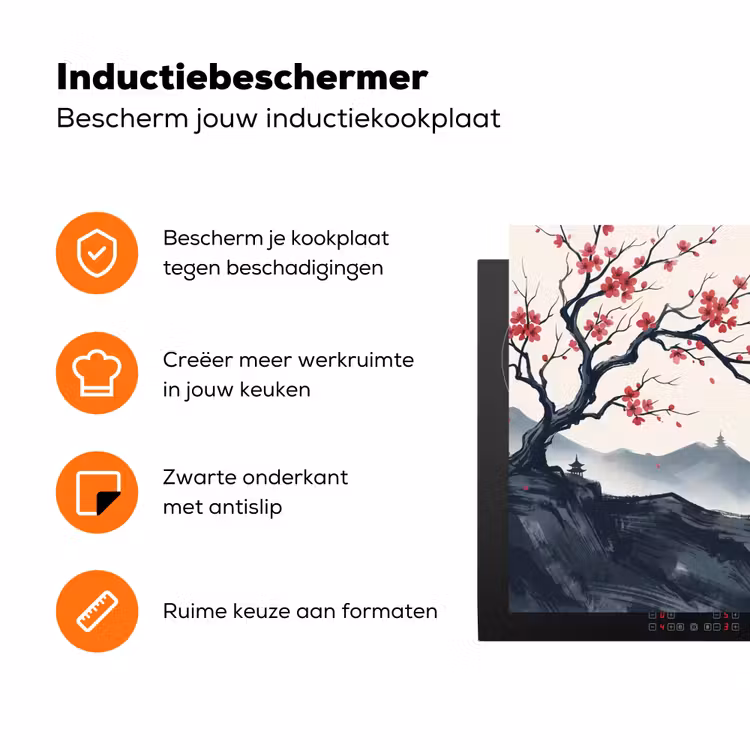 Kersenbloesem - Oosters - Rood Inductie beschermer vinyl 3mm klein -zzzzzzz-td-ups