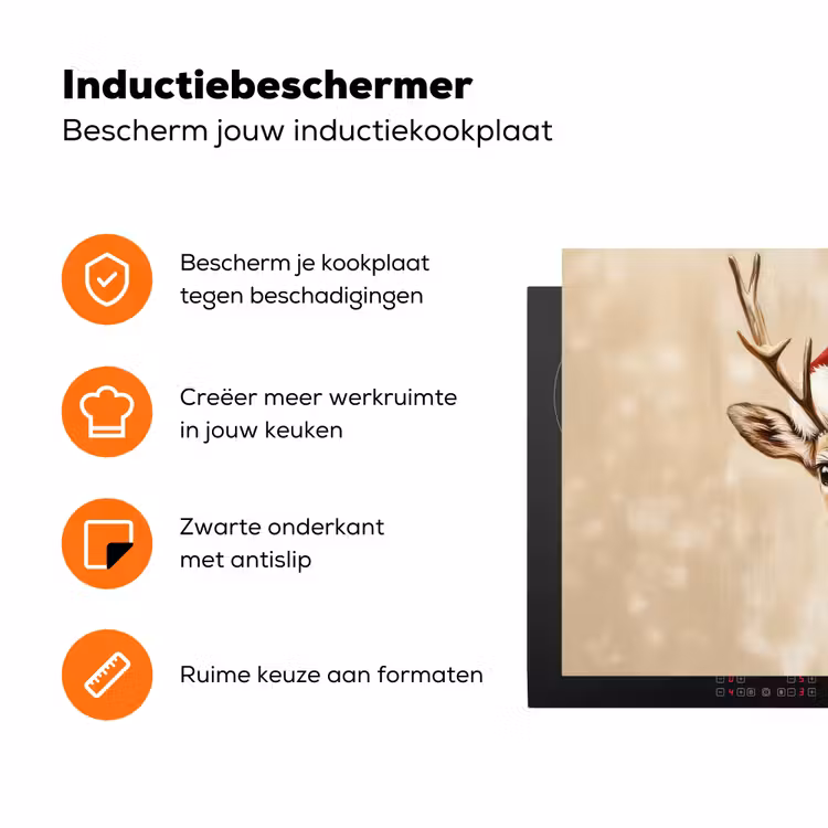 Kerst - Hert - Gewei - Rood Inductie beschermer vinyl 3mm klein -zzzzzzz-td-ups