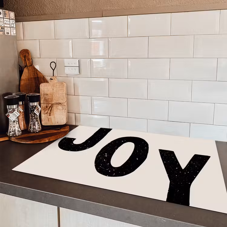 Kerst - Quote - Joy - Zwart - Feestdagen Inductie beschermer vinyl 3mm klein -sfeer3