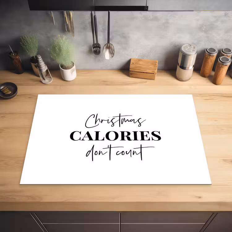 Kerst quote - Winter - Christmas calories - Wit Inductie beschermer vinyl 3mm klein -sfeer5
