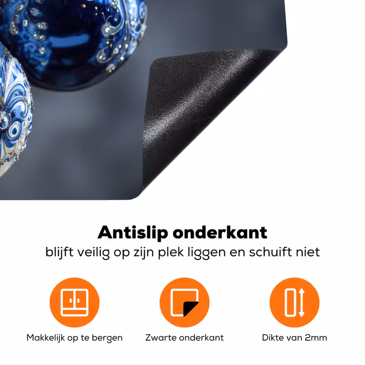 Kerstbal - Versierd - Blauw Inductie beschermer vinyl 3mm klein -zzzzzzz-td-onderkant