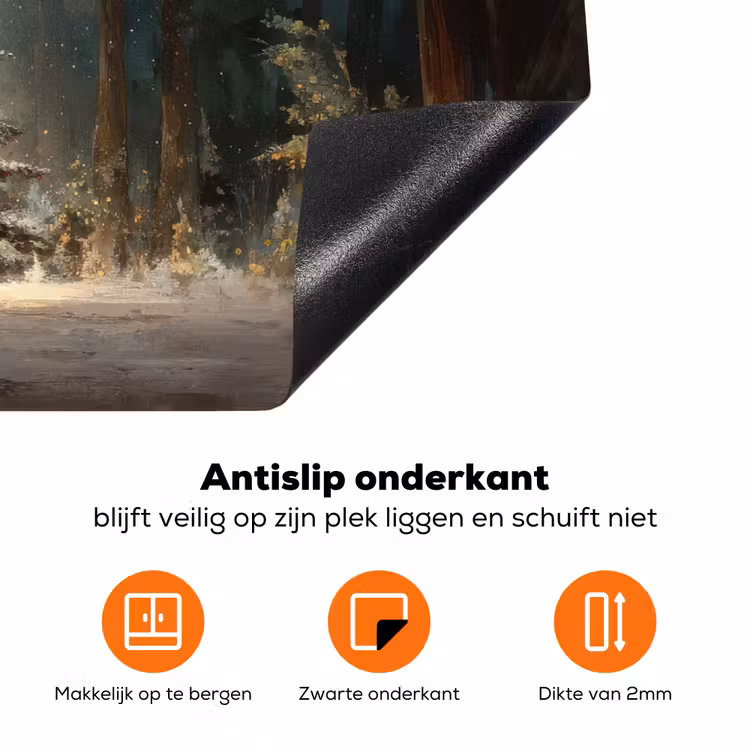 Kerstboom - Bos - Sneeuw - meerkleurig Inductie beschermer vinyl 3mm klein -zzzzzzz-td-onderkant