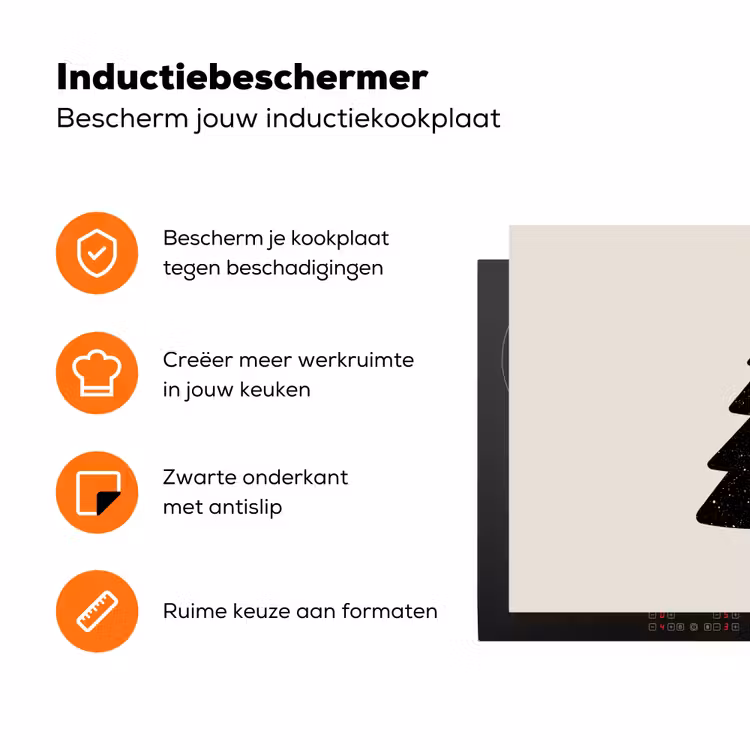 Kerstboom - Zwart - Feestdagen - Beige Inductie beschermer vinyl 3mm klein -zzzzzzz-td-ups