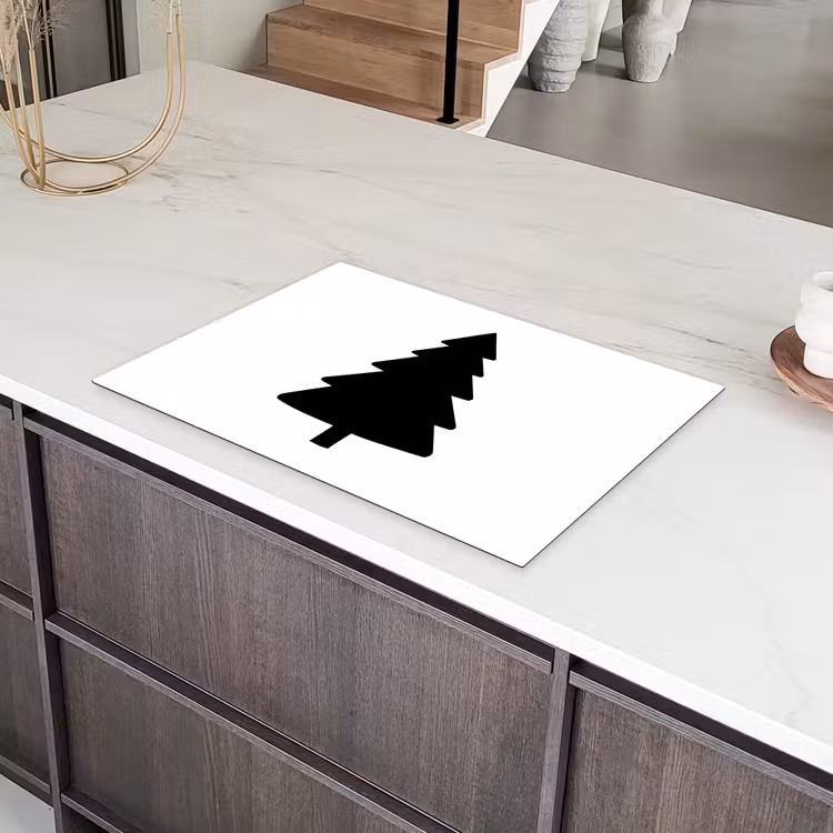 Kerstboom - Zwart - Kerstmis - Feest Inductie beschermer vinyl 3mm klein -sfeer8