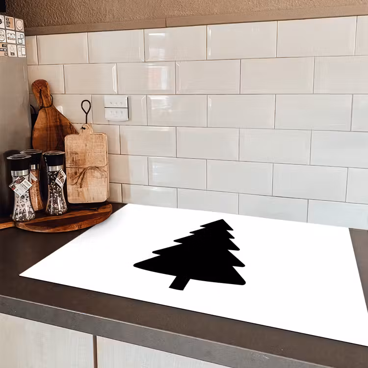 Kerstboom - Zwart - Kerstmis - Feest Inductie beschermer vinyl 3mm klein -sfeer3