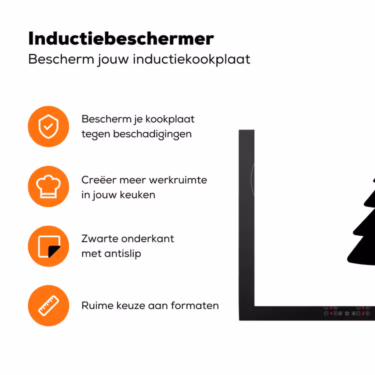 Kerstboom - Zwart - Kerstmis - Feest Inductie beschermer vinyl 3mm klein -zzzzzzz-td-ups