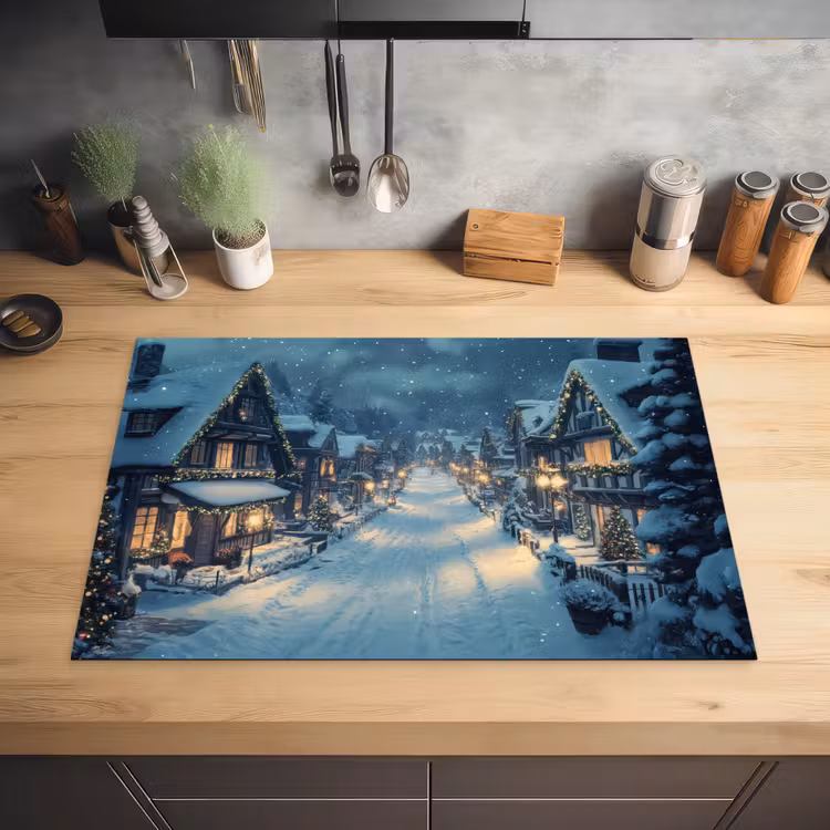 Kerstdorp - Kerst - Sneeuw - Winter Inductie beschermer vinyl 3mm klein -sfeer5