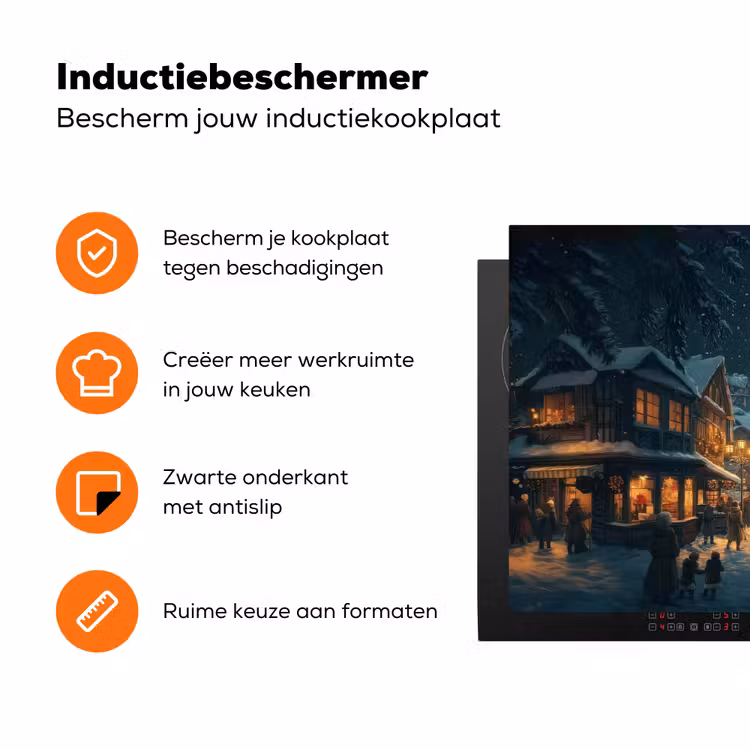 Kerstfeest - Dorp - Donker Inductie beschermer vinyl 3mm klein -zzzzzzz-td-ups