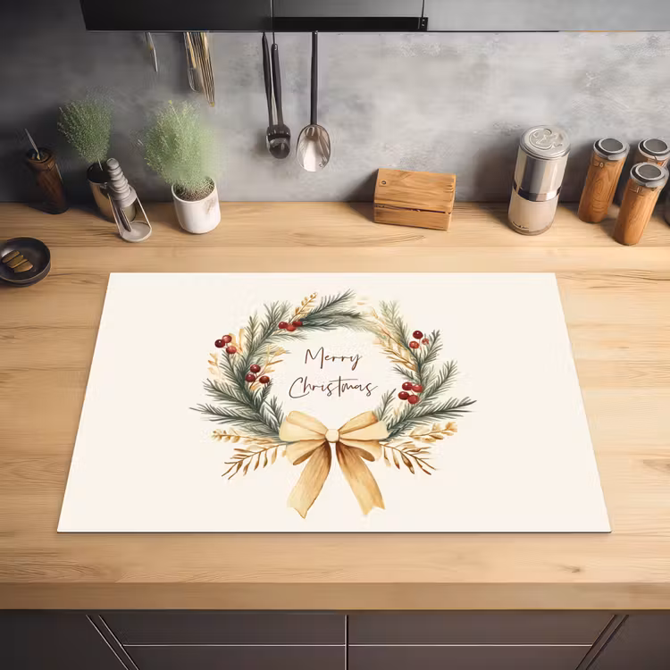 Kerstkrans - Kerst - Goud - Beige Inductie beschermer vinyl 3mm klein -sfeer5