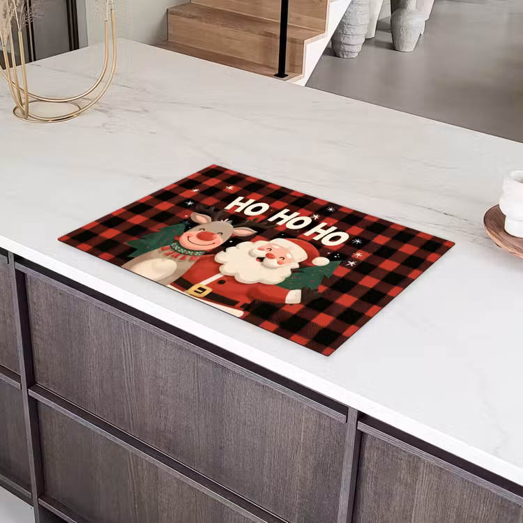 Kerstman - Rendier - Tekst - Rood - Zwart Inductie beschermer vinyl 3mm klein -sfeer8
