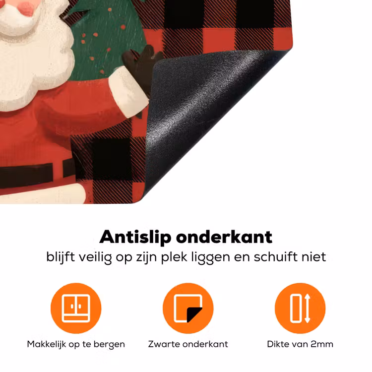 Kerstman - Rendier - Tekst - Rood - Zwart Inductie beschermer vinyl 3mm klein -zzzzzzz-td-onderkant