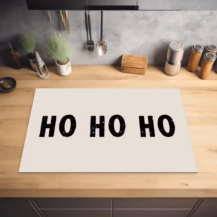Kerstmis - Ho ho ho - Spreuken - Beige - Kerstman Inductie beschermer vinyl 3mm klein -sfeer5