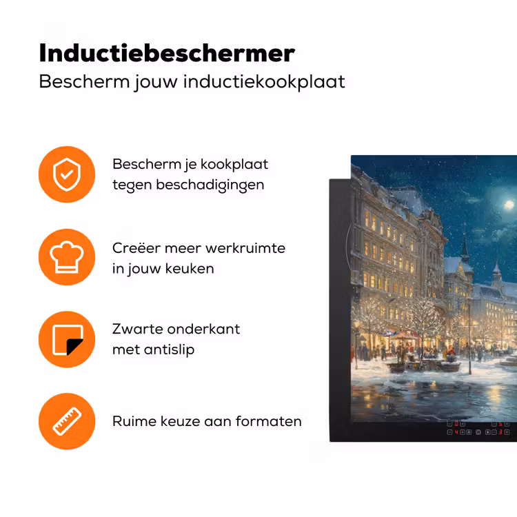 Kerstnacht - Stadsplein - Meerkleurig Inductie beschermer vinyl 3mm klein -zzzzzzz-td-ups
