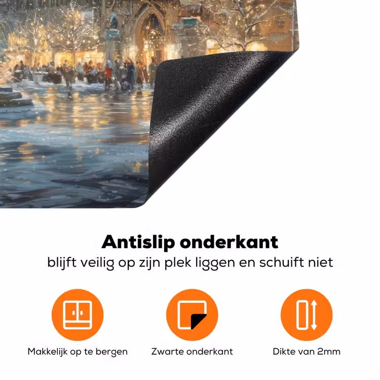 Kerstnacht - Stadsplein - Meerkleurig Inductie beschermer vinyl 3mm klein -zzzzzzz-td-onderkant