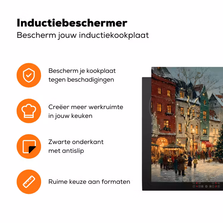 Kerstsfeer - Stadsplein - Kleurrijk Inductie beschermer vinyl 3mm klein -zzzzzzz-td-ups
