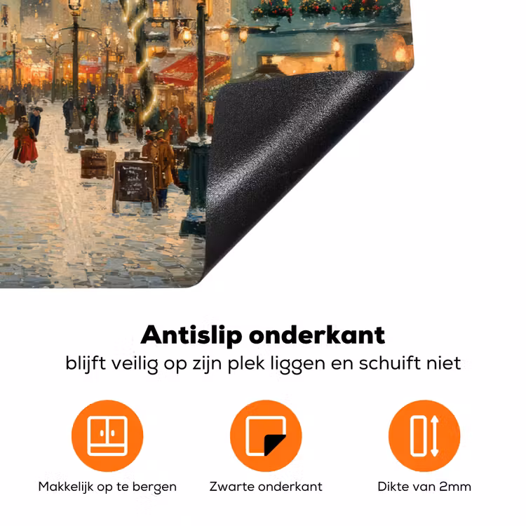 Kerstsfeer - Stadsplein - Kleurrijk Inductie beschermer vinyl 3mm klein -zzzzzzz-td-onderkant