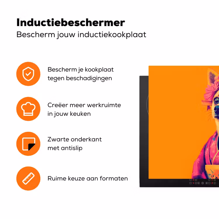 Kimono - Hondje - Bloemenkroon - Oranje Inductie beschermer vinyl 3mm klein -zzzzzzz-td-ups