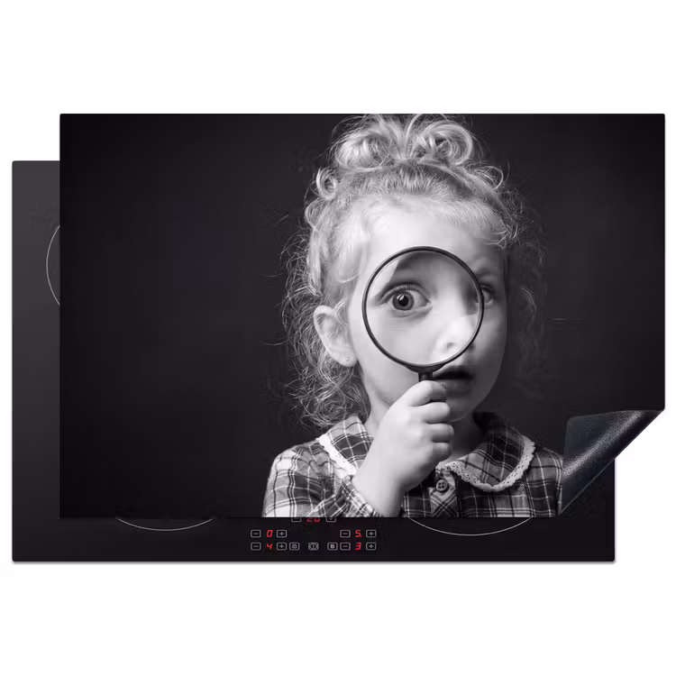 Kind - Vergrootglas - Portret - Zwart-wit Inductie beschermer vinyl 3mm klein -3d
