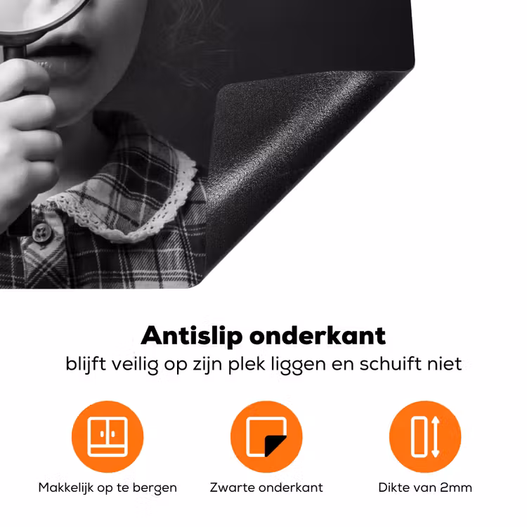 Kind - Vergrootglas - Portret - Zwart-wit Inductie beschermer vinyl 3mm klein -zzzzzzz-td-onderkant