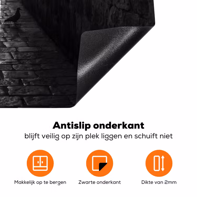 Kind - Vogel - Straat - Zwart-wit - Spelen Inductie beschermer vinyl 3mm klein -zzzzzzz-td-onderkant