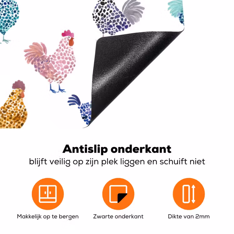Kippen -Aquarel - Kleurrijk Inductie beschermer vinyl 3mm klein 276 -zzzzzzz-td-onderkant