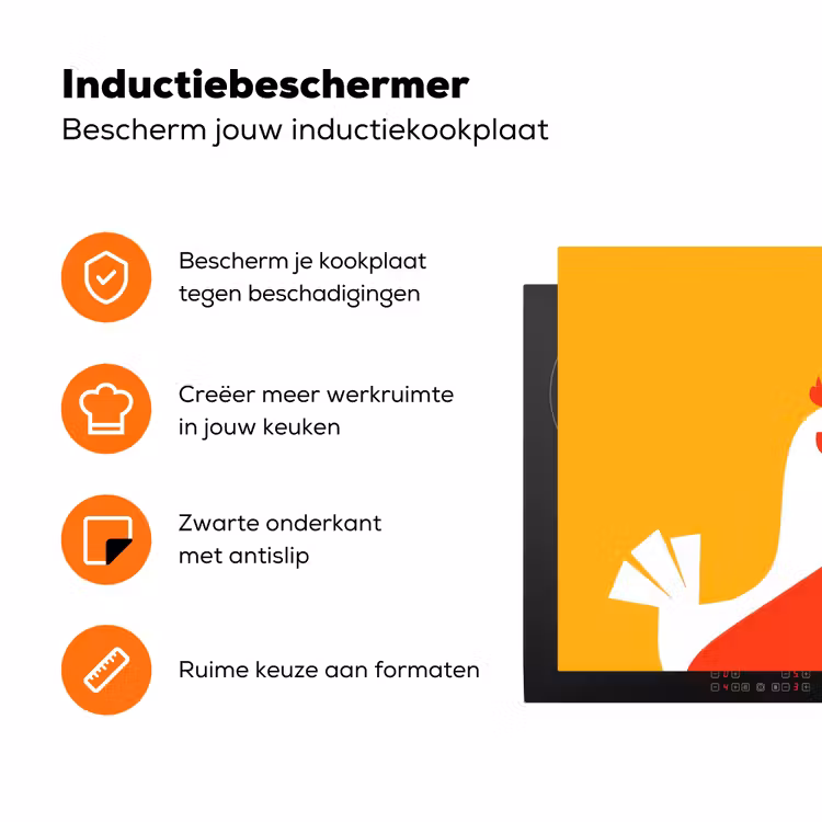 Kippen - Oranje - Vlakken Inductie beschermer vinyl 3mm klein -zzzzzzz-td-ups
