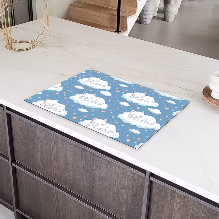 Kitten - Wolken - Blauw Inductie beschermer vinyl 3mm klein 276 -sfeer8