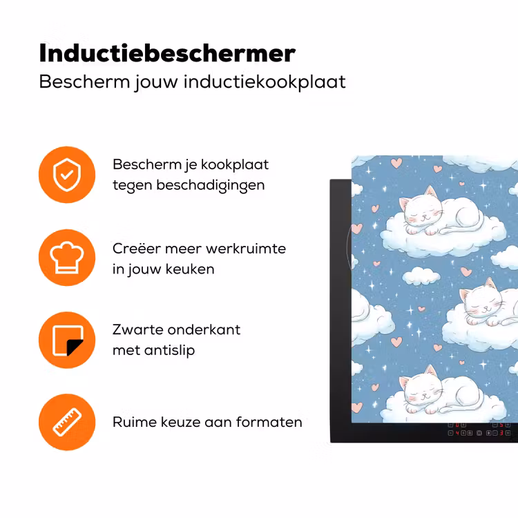 Kitten - Wolken - Blauw Inductie beschermer vinyl 3mm klein 276 -zzzzzzz-td-ups