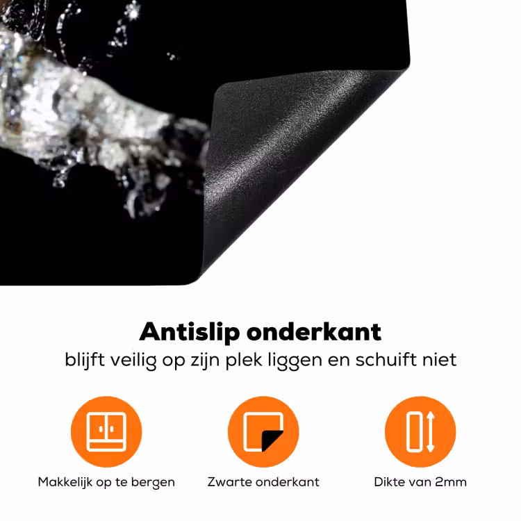 Kiwi - Fruit - Stilleven - Water - Zwart Inductie beschermer vinyl 3mm klein -zzzzzzz-td-onderkant