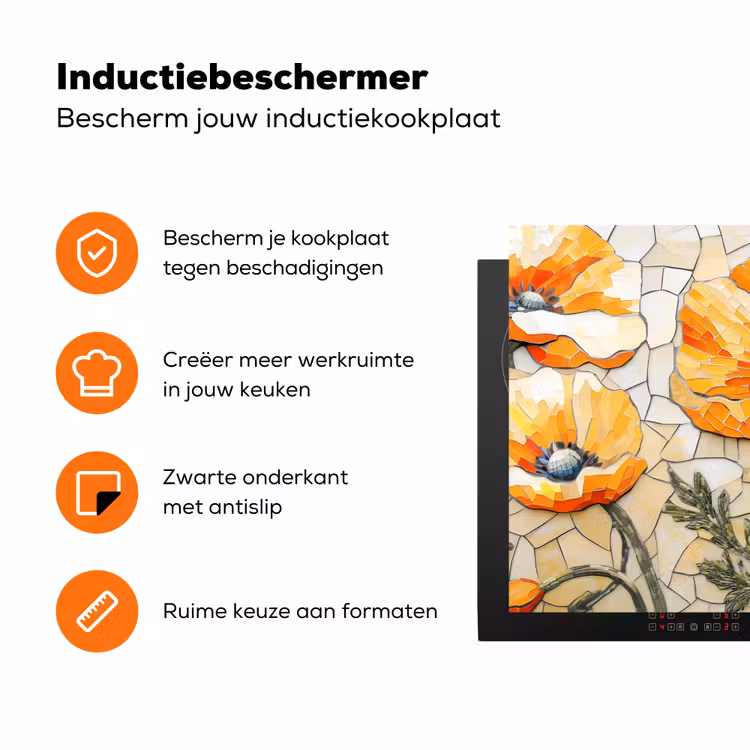 Klaprozen - Oranje - Mozaïek - Bladeren Inductie beschermer vinyl 3mm klein -zzzzzzz-td-ups